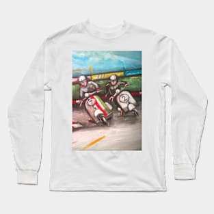 Retro Scooter, Classic Scooter, Scooterist, Scootering, Scooter Rider, Mod Art Long Sleeve T-Shirt